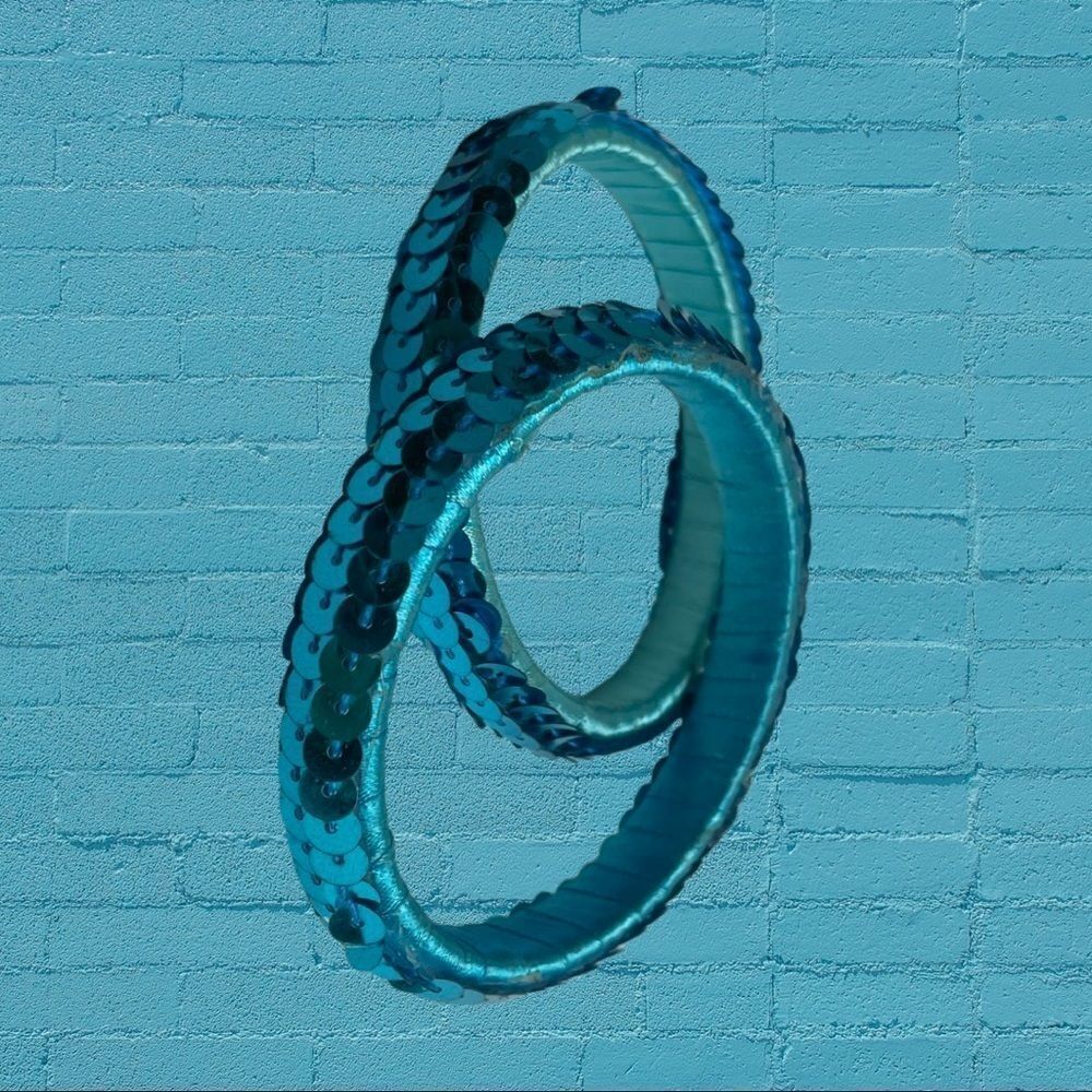 Turquoise Sequin Bangle Set - Picture 3 of 6